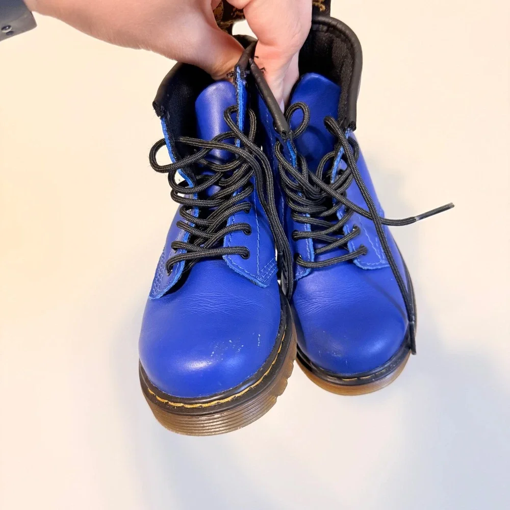 Dr. Martens 1460 T Toddler Blue Leather Lace Up Side Zip Boots Size 9 US 8 UK